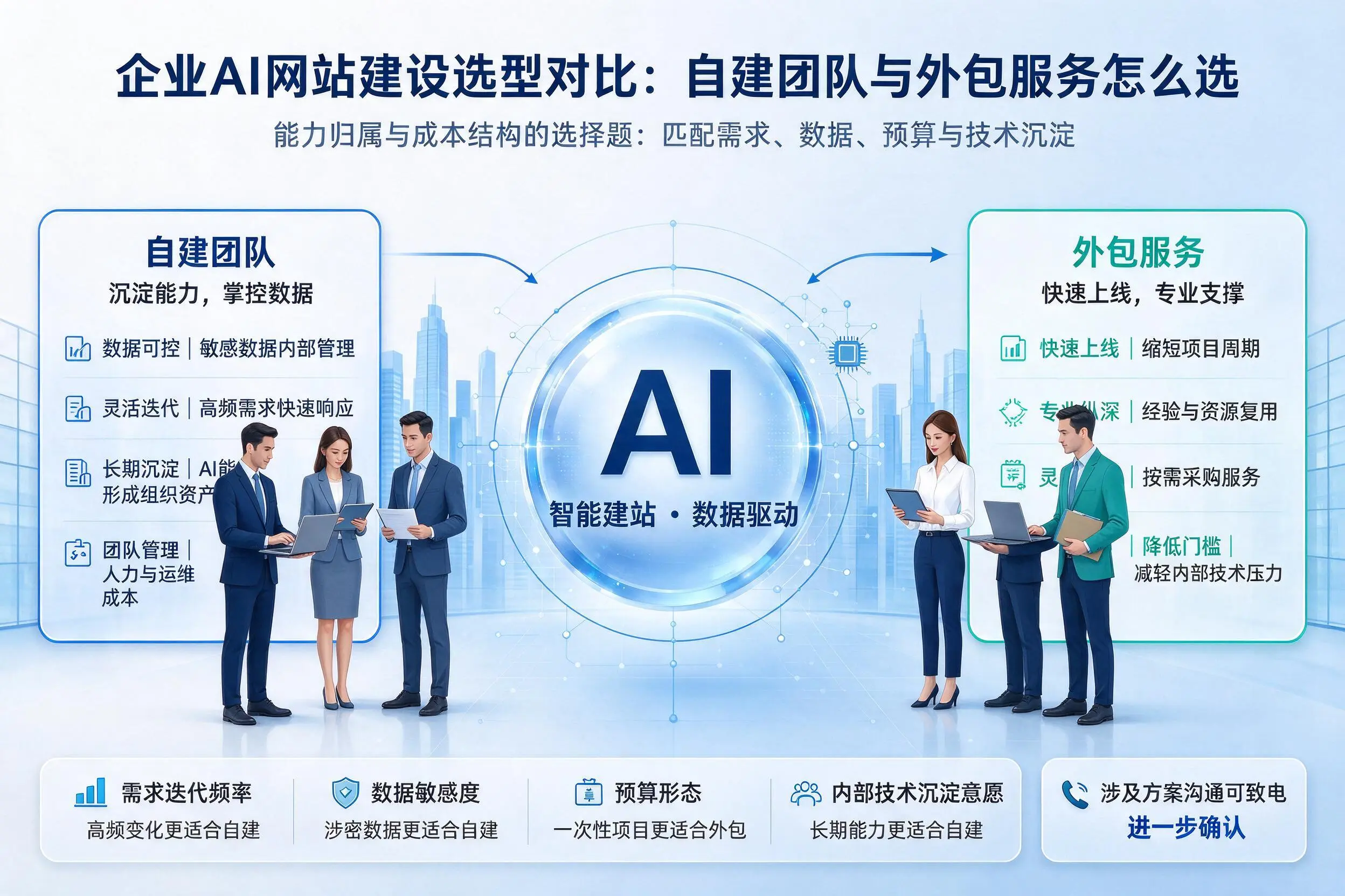 恩施企业AI网站建设选型对比：自建团队与外包服务怎么选